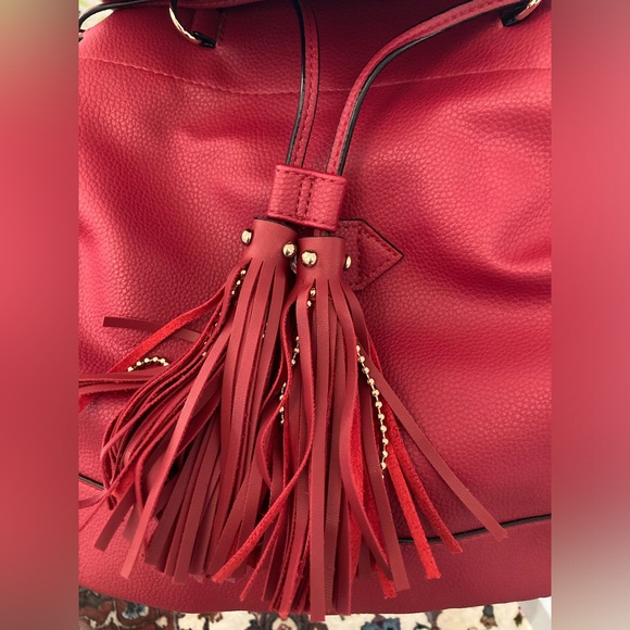NWOT Victoria’s Secret Red Faux Leather Tassel Backpack - Picture 6 of 8